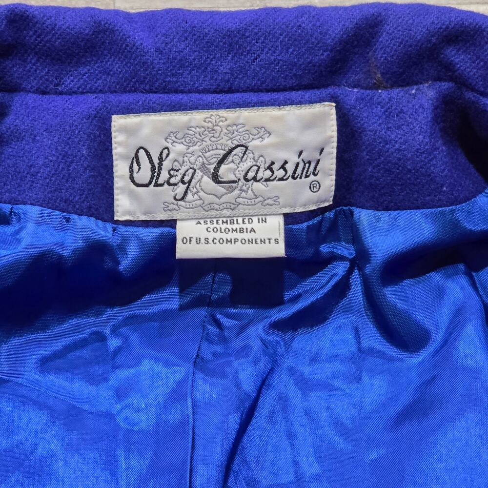 Vintage Oleg Cassini Royal Blue Gold Swirl Accent Embroidered Wool Blazer Jacket - Picture 8 of 10